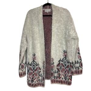Knox Rose red, navy, and white eyelash open front super soft cardigan Large
